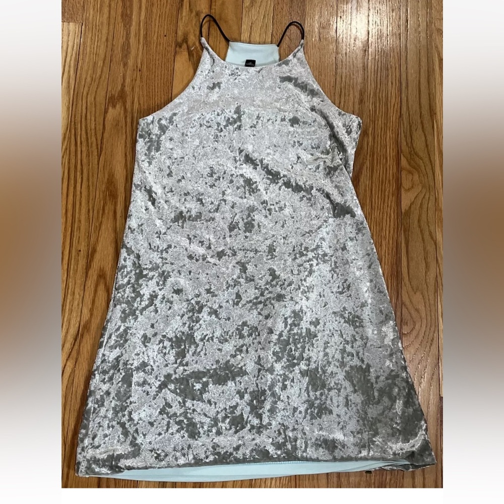 Light Blue Sage Velvet Mini Dress For Women Size XS Spaghetti Straps Racer Back